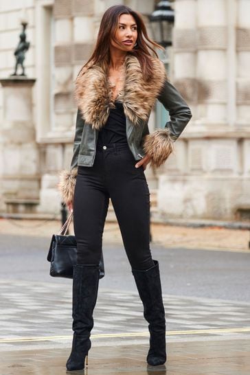 Faux fur trim hot sale biker jacket