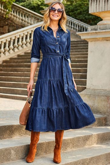 Denim midi dress with sleeves sale