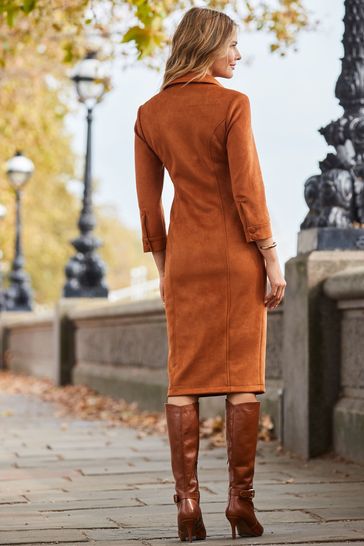 Buy Sosandar Ruched Front Faux Suede Midi Shirt Dress from Next France