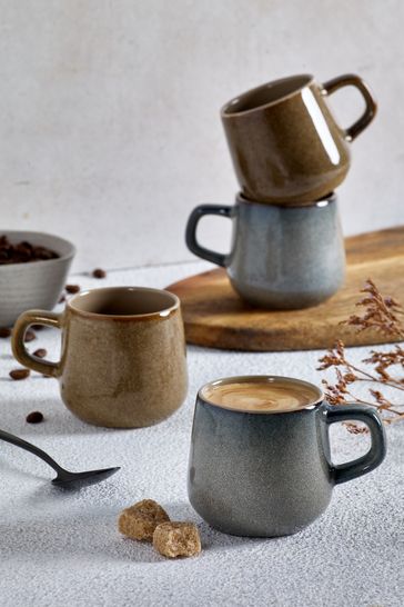 Set of 4 Natural Reactive Glaze Espresso Mugs