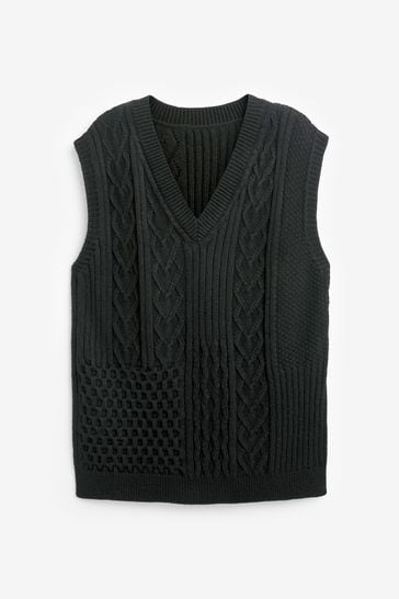 Suéter sin mangas de mosaico de corazón de punto gris