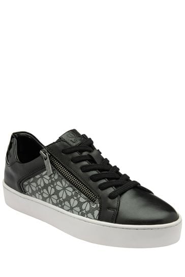 Lotus Black Chrome Leather Casual Zip-Up Trainers