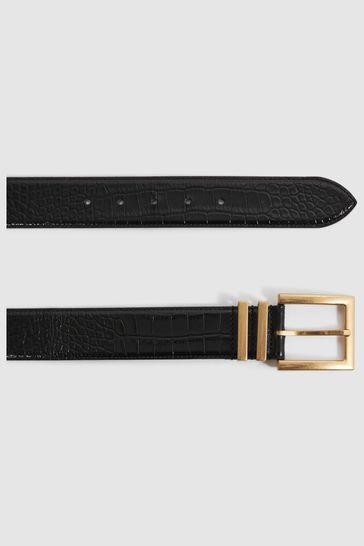Buy Reiss Black Brompton Patent Leather Crocodile Design Belt from
