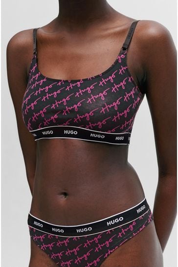 Buy HUGO Purple Stretch-Cotton Bralettes With Logo Band from the