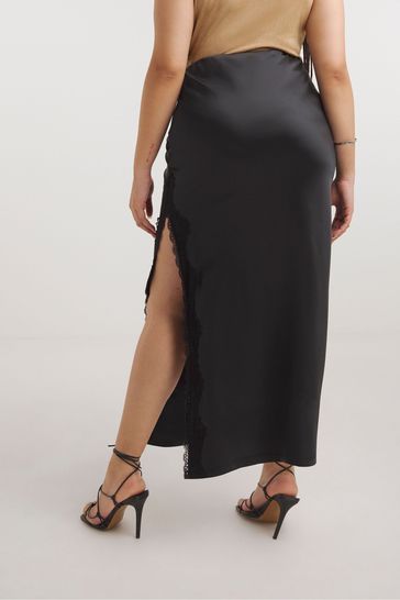 Black satin cheap lace skirt