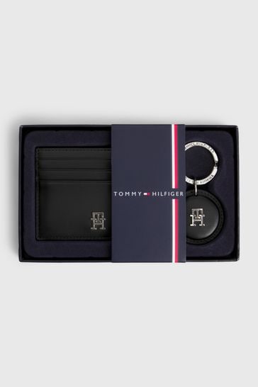 Tommy Hilfiger Monogram Cardholder And Key Fob Gift Black Set