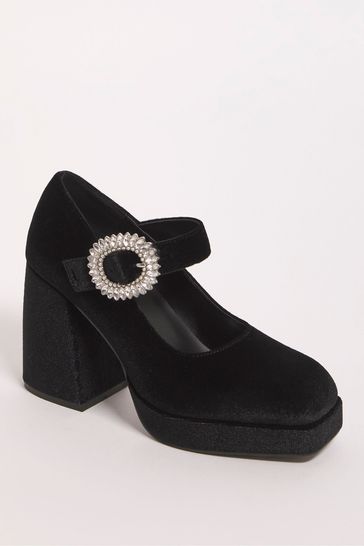 Buy Simply Be Black Mary Jane Platform Heeled Shoes With Diamante