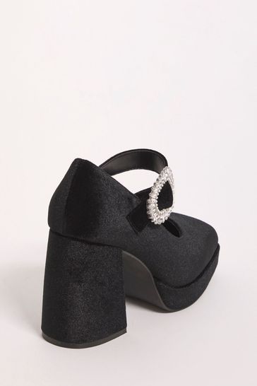 Buy Simply Be Black Mary Jane Platform Heeled Shoes With Diamante