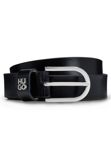 HUGO Stacked Logo Italian Leather Belt