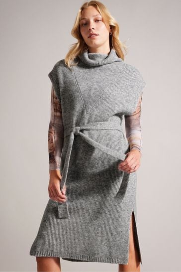 Ted Baker Grey Cesell Oversized Funnel Neck Knitted Midi Dress