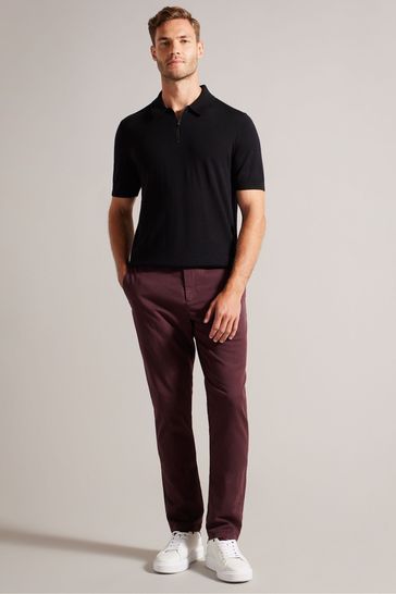 Buy Ted Baker Tohall Short Sleeve Merino Zip Black Polo Shirt from
