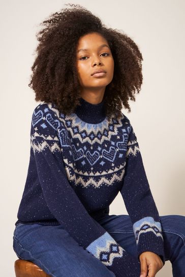 Buy White Stuff Blue Heart Longline Fairisle Pattern Jumper from
