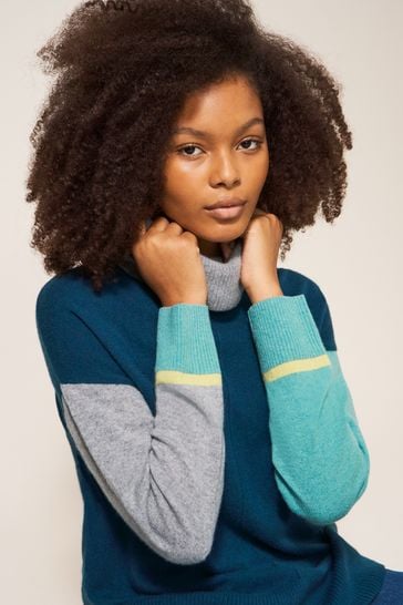 White Stuff Blue Callie High Neck Cashmere Jumper