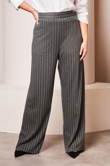 Lipsy Grey Pinstripe Curve High Waist Wide Leg Tailored Trousers