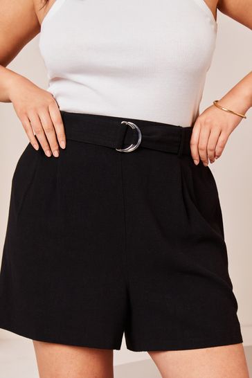 Lipsy Black Curve Belted Shorts With A Touch Of Linen