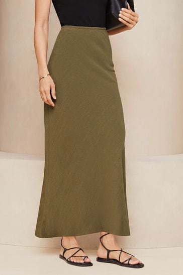 Lipsy Khaki Green Maxi Skirt With Touch Of Linen