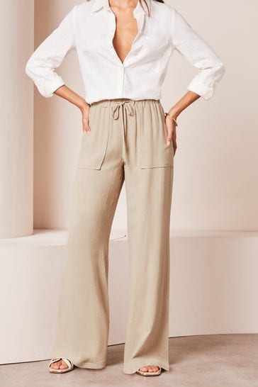 Lipsy Cream Wide Leg Trousers With A Touch of Linen