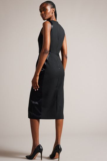 Ted Baker Black Faux Wrap Pencil Dress With Satin Panels