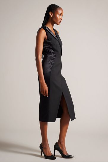 Black satin pencil dress top