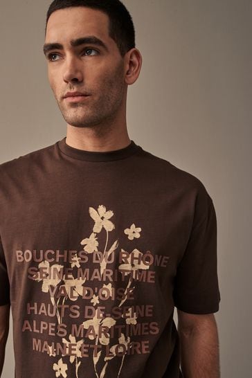 Brown Floral Relaxed Fit Floral Nature Graphic T-Shirt