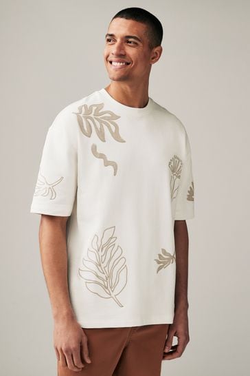 White Relaxed Fit Floral Nature Graphic T-Shirt
