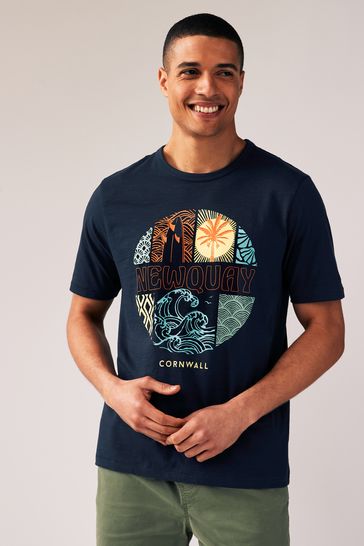 Navy Summer Newquay Graphic T-Shirt