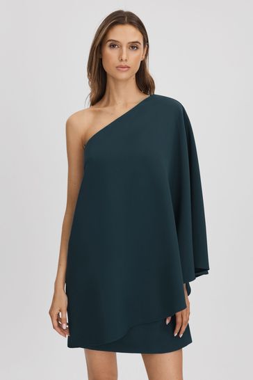 Halston One-Shoulder Cape Sleeve Mini Dress