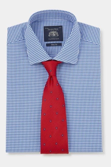 Savile Row Company Slim Fit Blue Gingham Single Cuff Formal Shirt