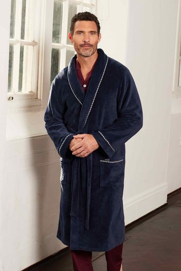 Savile Row Company Blue Fleece Dressing Gown With Piping