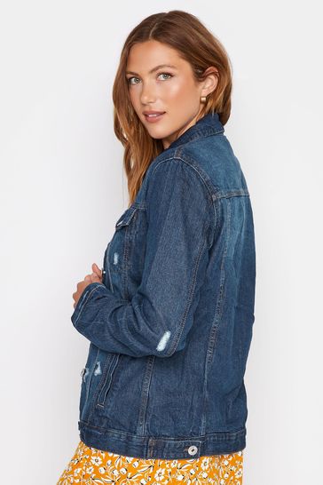 Long blue sale jean distressed jacket