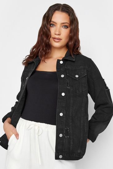 Long black distressed deals denim jacket
