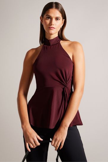 Ted Baker Red Malean Twisted Waist Halter Neck Top