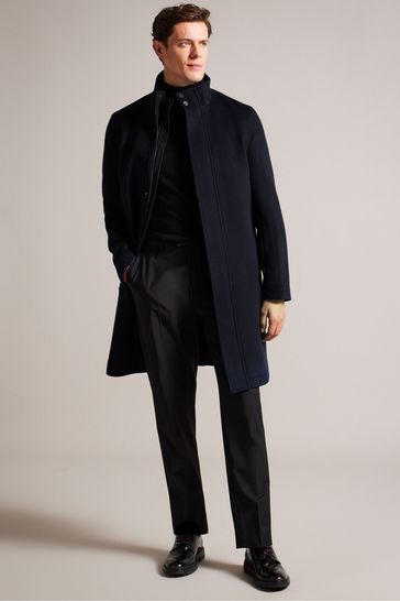 Ted Baker Ederson Blue Wool Blend Funnel Neck Coat
