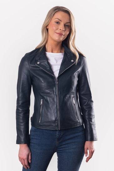 Lakeland Leather Grey Nateby Centre Zip Leather Biker Jacket