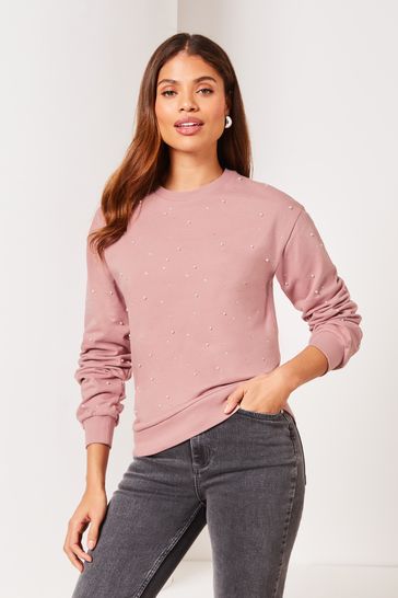 Lipsy Pink Pearls Round Neck Sweatshirt