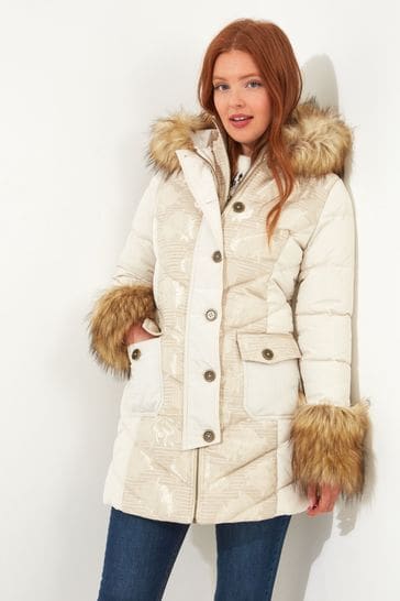 Joe Browns Cream Faux Fur Trim Puffa Coat