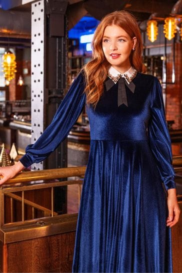 Blue top velour dress