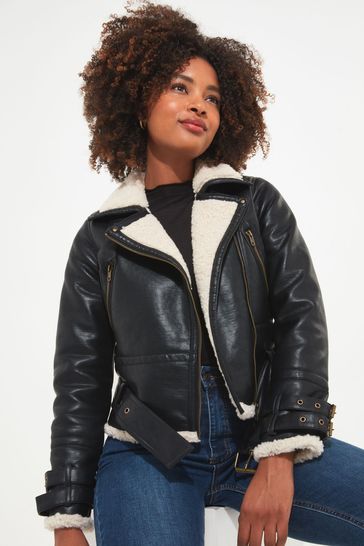 Black women's top aviator jacket