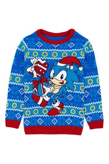 Vanilla Underground Blue Sonic Kids Christmas Jumper