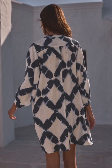 Buy White Blue 100 Linen Premium Kaftan from Next Italy