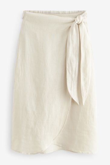 Buy Neutral Premium 100 Linen Midi Wrap Skirt from Next Bahrain