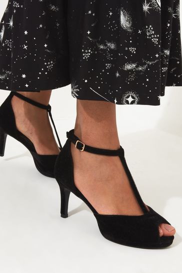 Womens black t bar top shoes