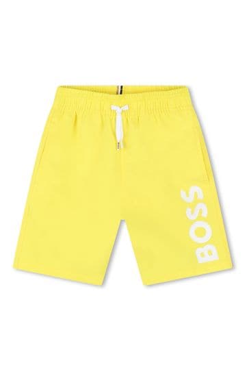 Shorts de baño amarillos con logo de BOSS