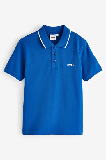 BOSS Blue Short Sleeved Logo Polo Shirt
