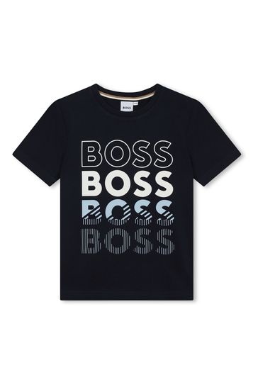 BOSS Dark Navy Blue Short Sleeved Logo T-Shirt