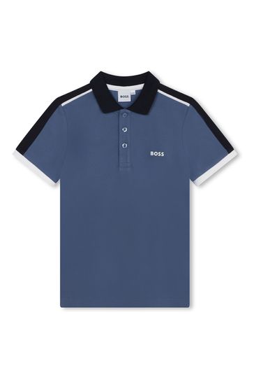 BOSS Blue Short Sleeved Logo Colourblock Polo Shirt