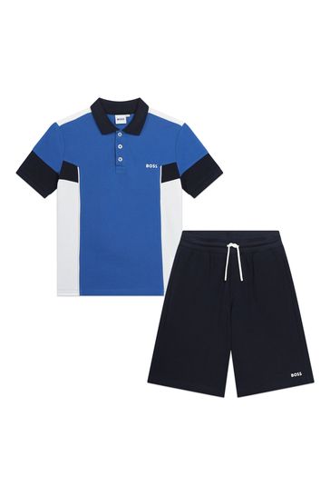 BOSS Blue Colourblock Polo And Shorts Set
