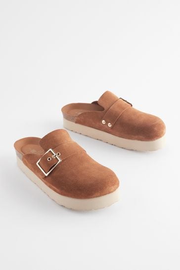 Tan Brown Forever Comfort Suede Chunky Footbed Clogs