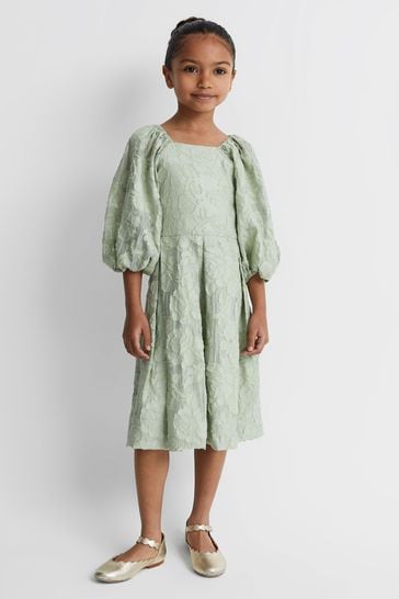 Reiss Sage Thea Teen Jacquard Puff Sleeve Dress