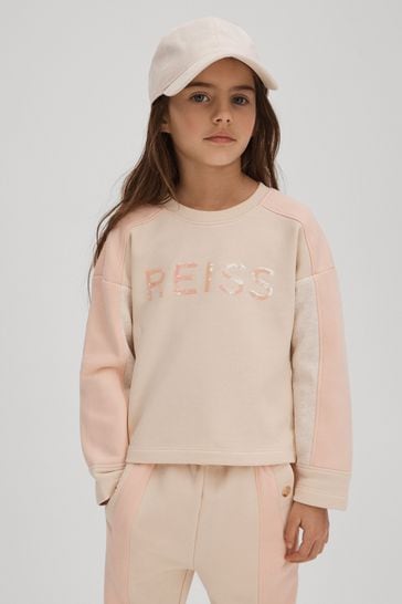 Reiss Pink Ivy Junior Cotton Blend Sequin Sweatshirt